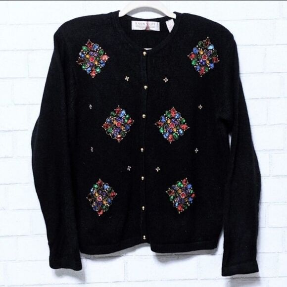 Vintage KAREN SCOTT Angora Wool Jeweled Cardigan M - Picture 8 of 8